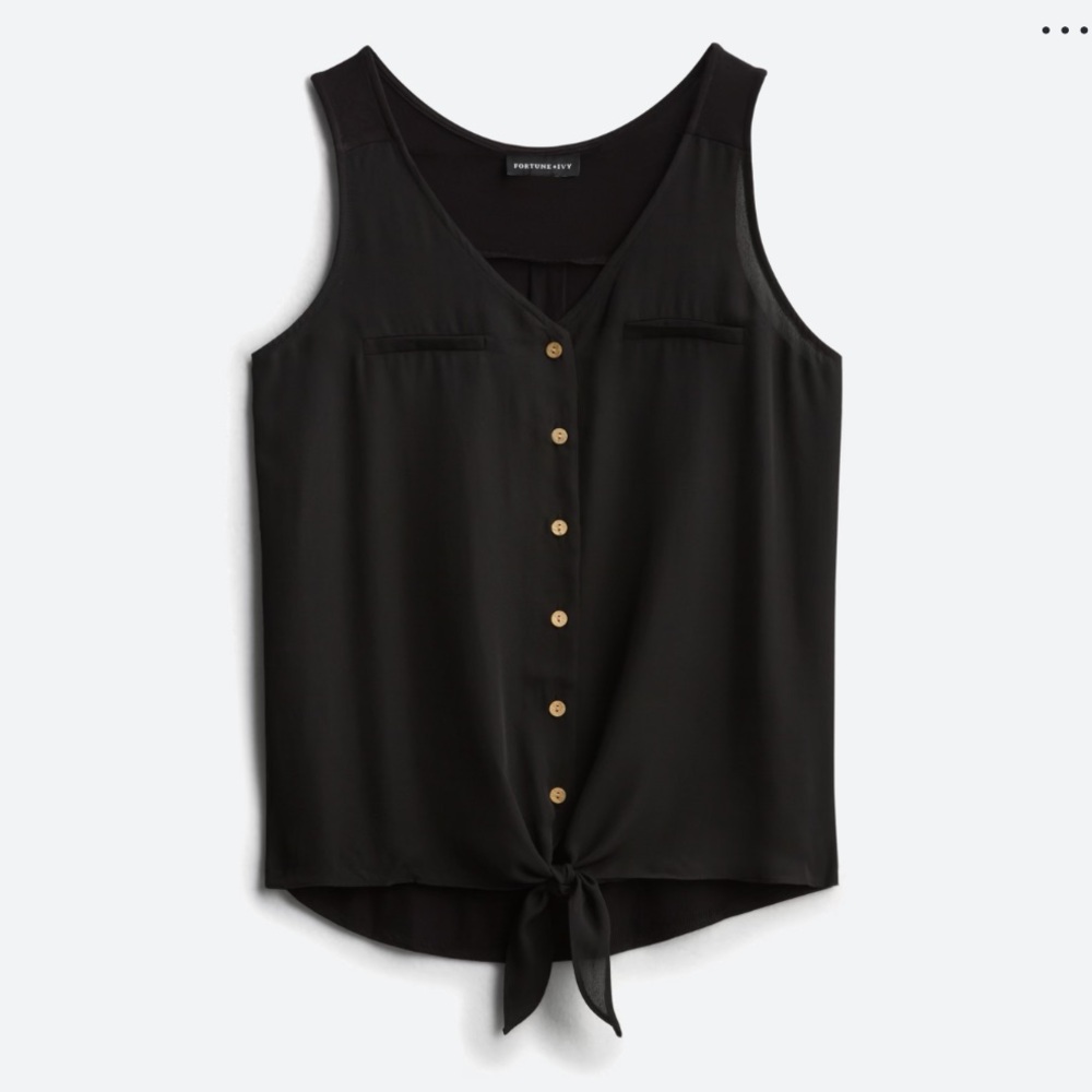 FORTUNE + IVY Bendry Mixed Material Tie-Front Blouse